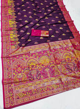 Staring Wine Pashmina Silk Saree With Lovely Blouse Piece