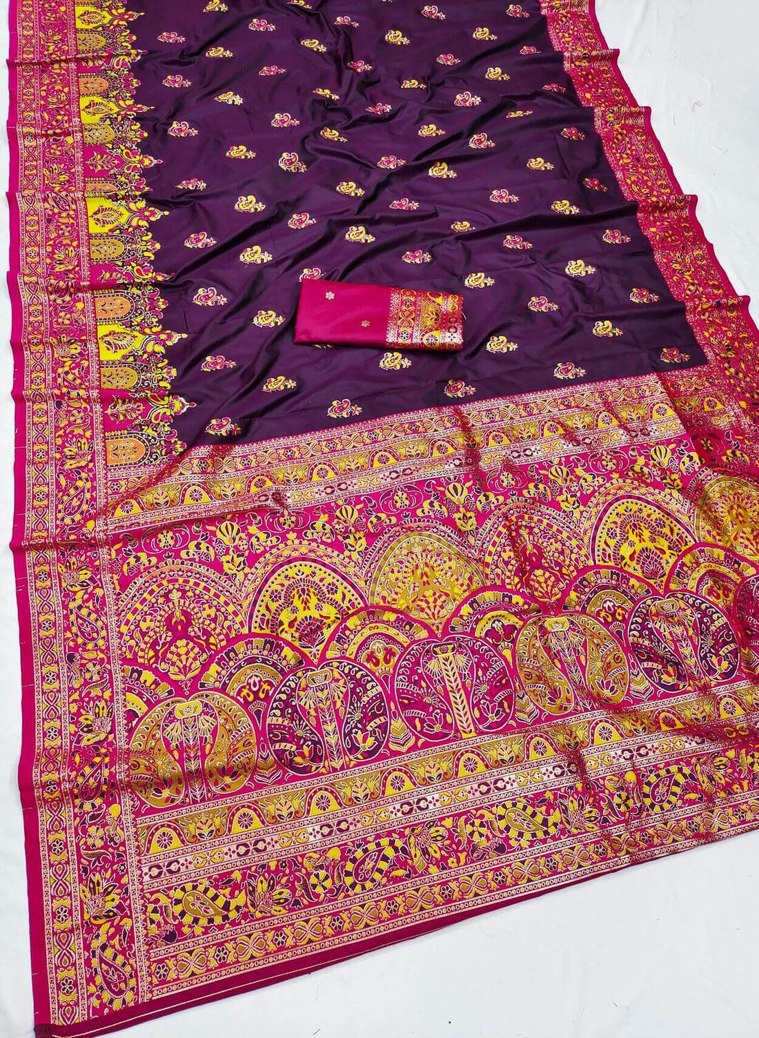 Staring Wine Pashmina Silk Saree With Lovely Blouse Piece