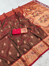 Charismatic Brown Paithani Silk Saree With Redolent Blouse Piece