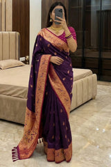 Ebullience Purple Paithani Silk Saree With Pleasurable Blouse Piece