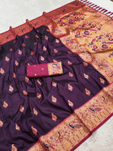 Ebullience Purple Paithani Silk Saree With Pleasurable Blouse Piece