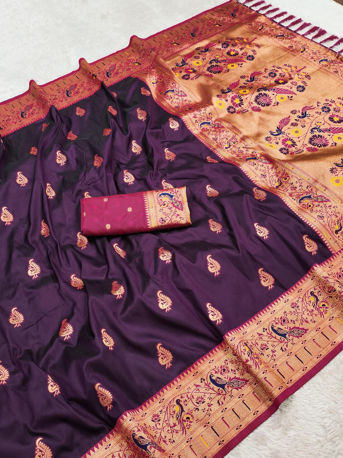 Ebullience Purple Paithani Silk Saree With Pleasurable Blouse Piece