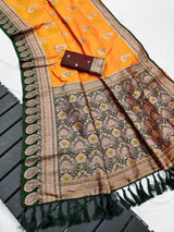Quintessential Yellow Pure Zari Weaving Banarasi Silk Saree With Snazzy Blouse Piece