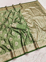 Precious Green Banarasi Satin Silk Saree With Blissful Blouse