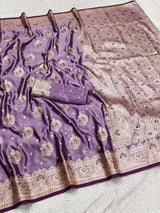 Charming Lavender Banarasi Satin Silk Saree With Charismatic Blouse
