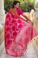 Adorable Dark Pink Soft Banarasi Silk Saree With Blissful Blouse Piece
