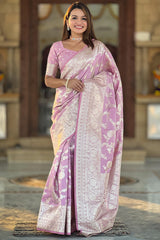 Wonderful Baby Pink Soft Banarasi Silk Saree With Attractive Blouse Piece