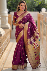 Alluring Purple Paithani Silk Saree With Sonorous Blouse Piece