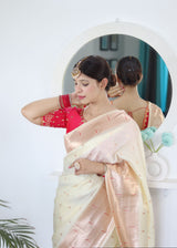Sizzling Beige Paithani Silk Saree With Girlish Blouse Piece