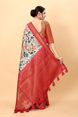 Amiable Beige Kalamkari Printed Saree With Symmetrical Blouse Piece