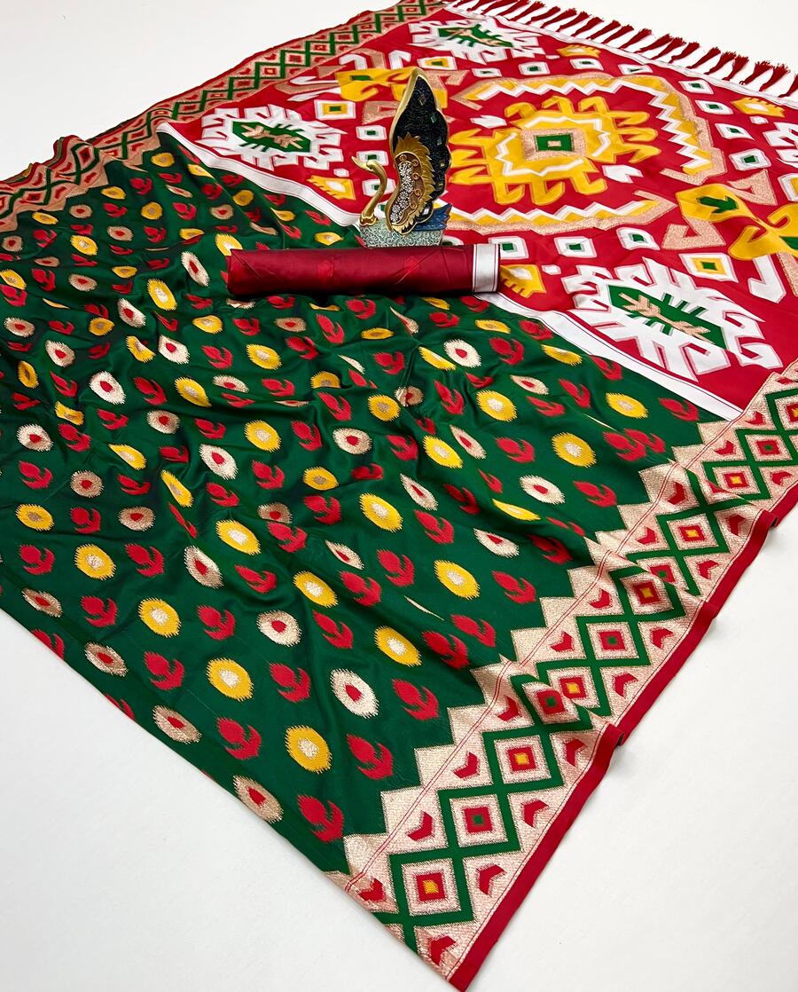 Desirable Dark Green Soft Banarasi Ikkat Saree With Serendipity Blouse Piece