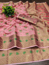 Brood Pink Linen Silk Saree With Sizzling Blouse Piece