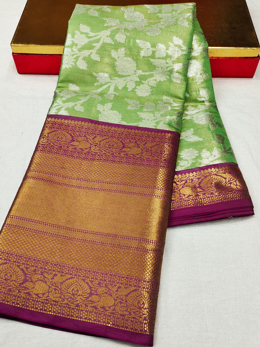 A glam Green Kanjivaram Silk With Efflorescence Blouse Piece