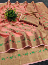 Flamboyant Peach Linen Silk With Stylish Blouse Piece