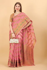 Preferable Pink Linen Silk With Stylish Blouse Piece