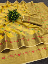 Pleasant Yellow Linen Silk With Stylish Blouse Piece