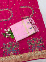 Traditional Baby Pink Paithani Silk Saree With Handwork Blouse Piece