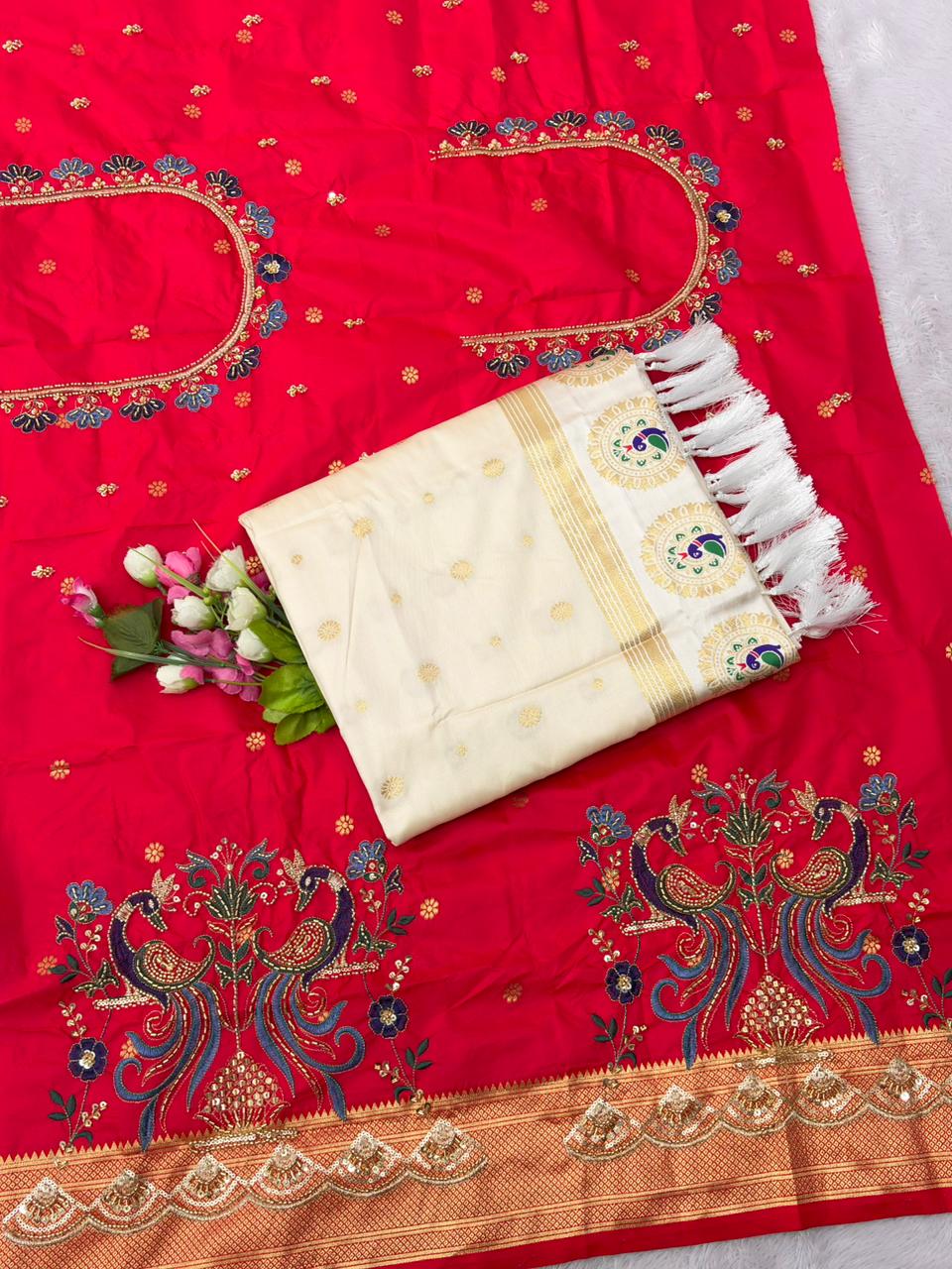 Allure Beige Paithani Silk Saree With Handwork Blouse Piece