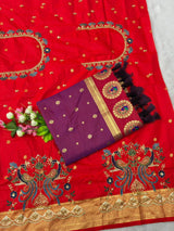 Prettiest Royal Purple Paithani Silk Saree With Handwork Blouse Piece