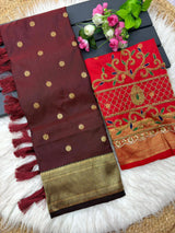 Ineffable Maroon Paithani Silk Saree With Handwork Blouse Piece