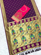Blissful Purple Paithani Silk Saree With Handwork Blouse Piece
