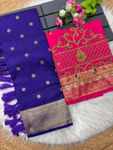 Intricate Royal Blue Paithani Silk Saree With Handwork Blouse Piece