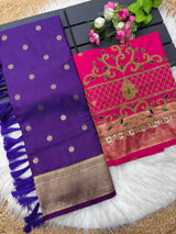 Improbable Royal Purple Paithani Silk Saree With Handwork Blouse Piece