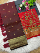 Sophisticated Maroon Paithani Silk Saree With Handwork Blouse Piece