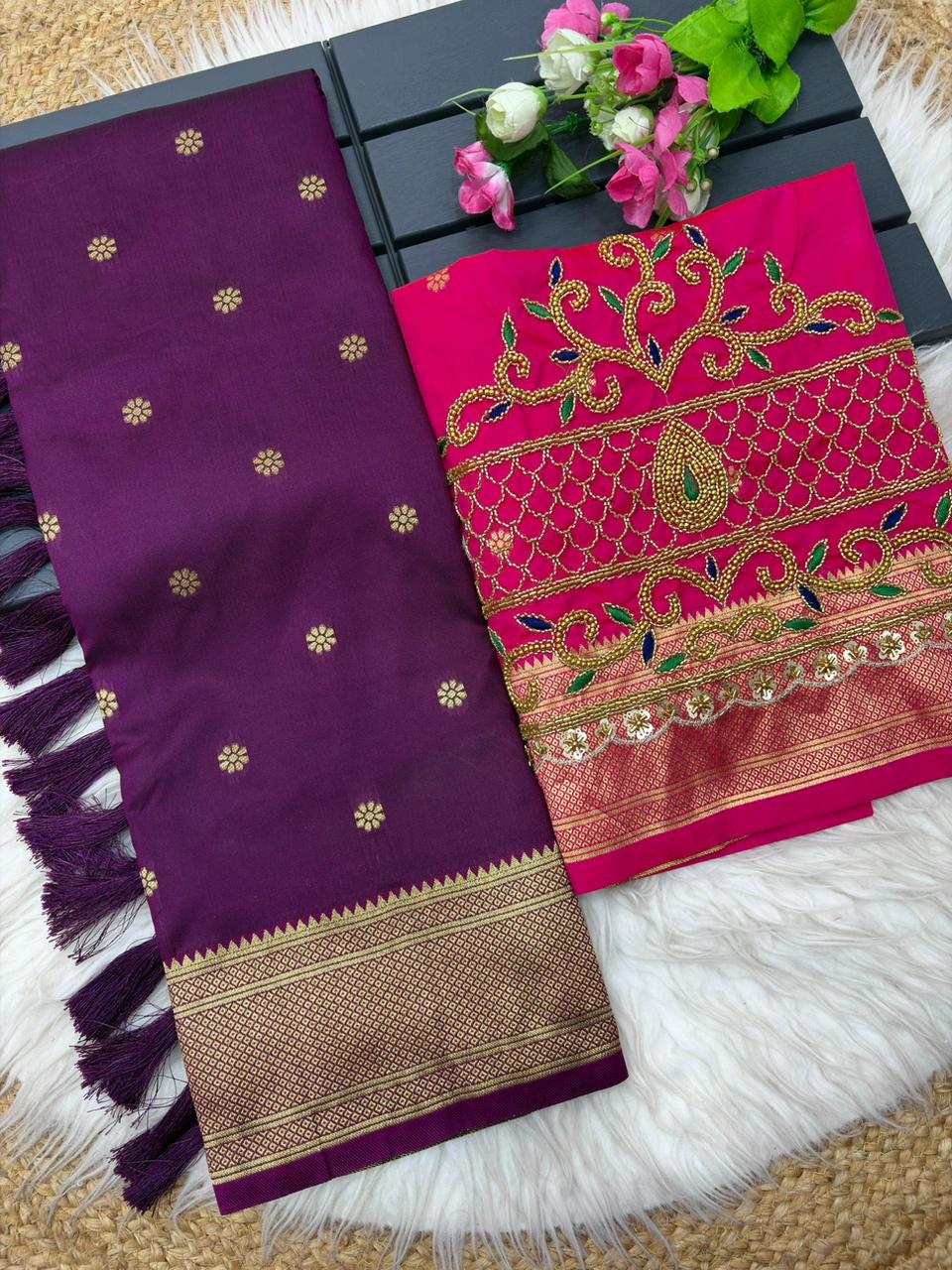 Scintillating Purple Paithani Silk Saree With Handwork Blouse Piece