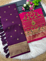 Scintillating Purple Paithani Silk Saree With Handwork Blouse Piece