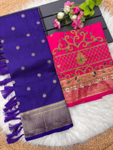 Ephemeral Royal Blue Paithani Silk Saree With Handwork Blouse Piece