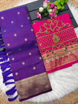 Piquant Royal Purple Paithani Silk Saree With Handwork Blouse Piece