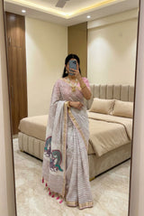 Lissome Baby Pink Linen Silk Saree With Trendy Blouse Piece