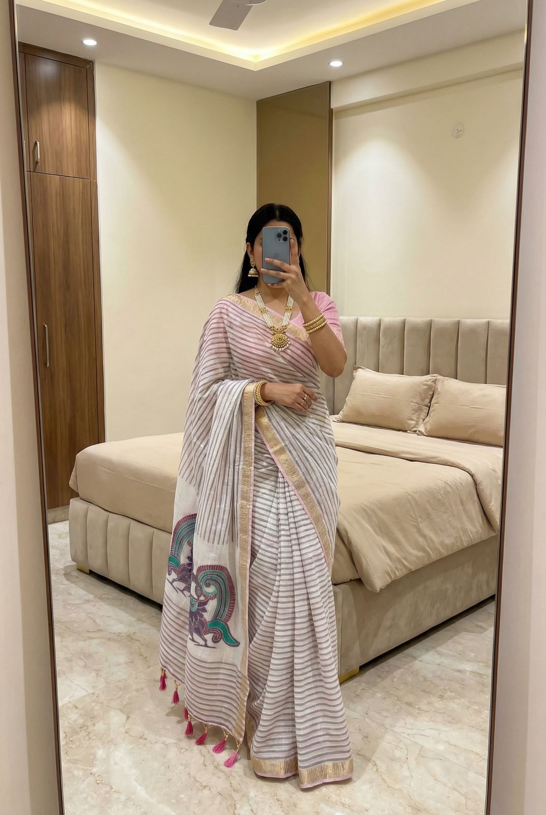 Lissome Baby Pink Linen Silk Saree With Trendy Blouse Piece