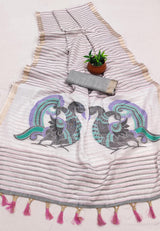 Energetic Grey Linen Silk Saree With Demure Blouse Piece