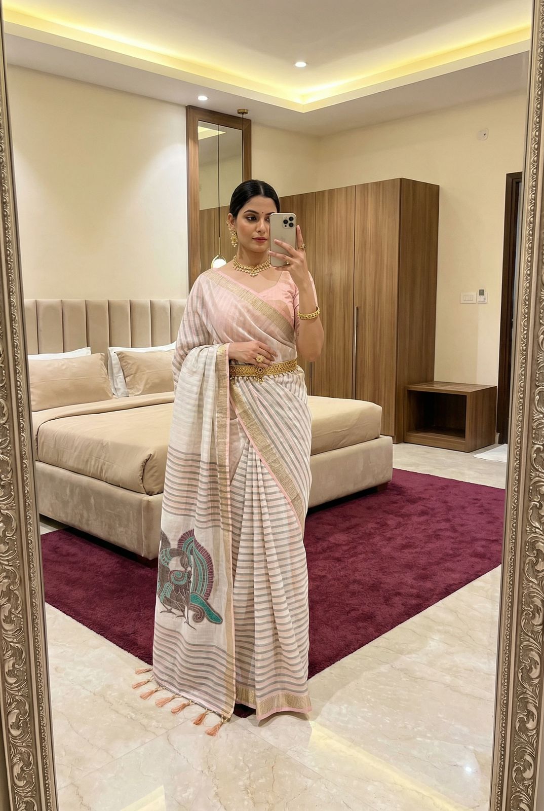 Efflorescence Peach Linen Silk Saree With Angelic Blouse Piece