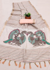 Efflorescence Peach Linen Silk Saree With Angelic Blouse Piece