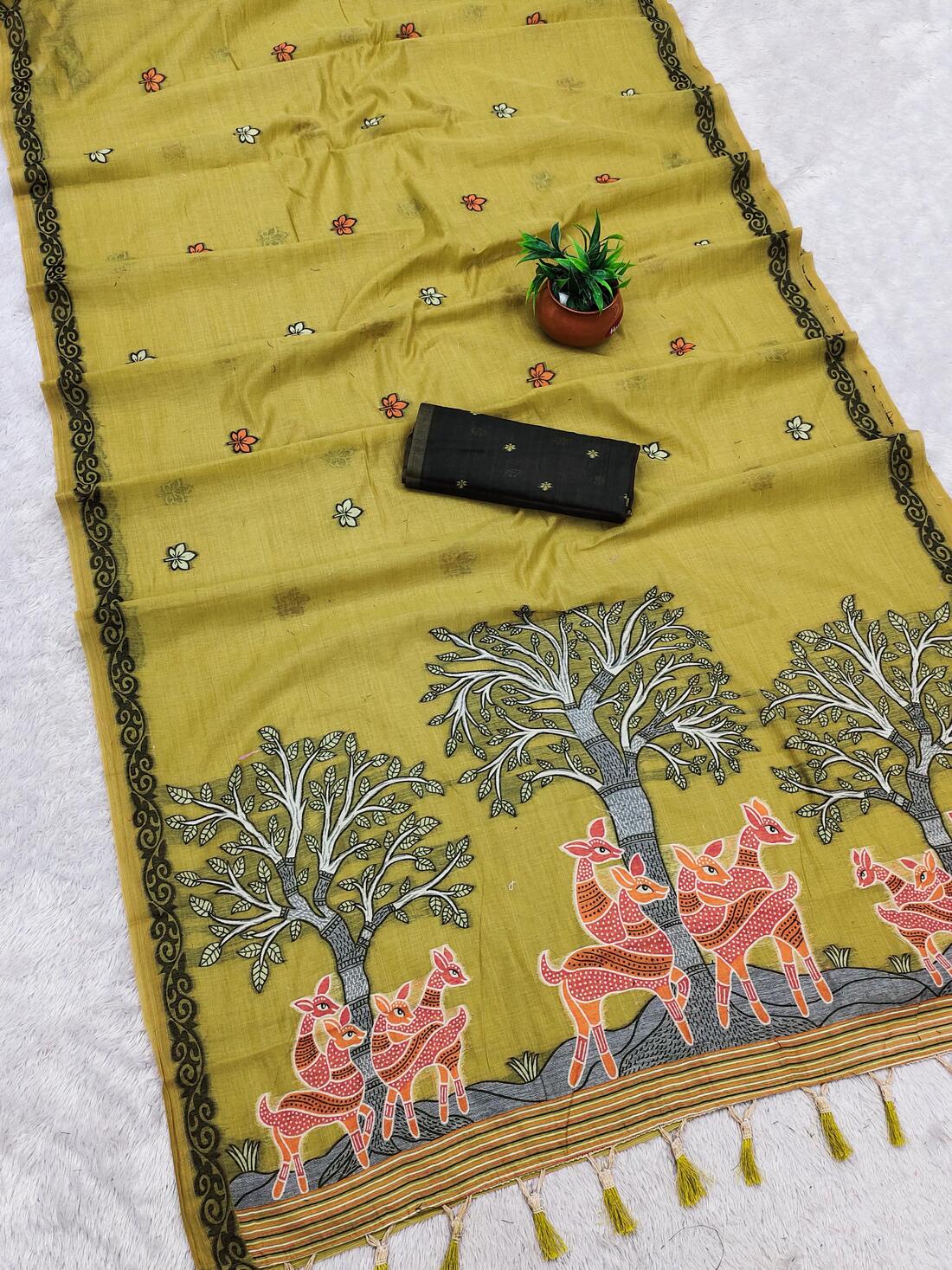 Staring Mustard Pure Munga Cotton Silk Saree With Ideal Blouse Piece