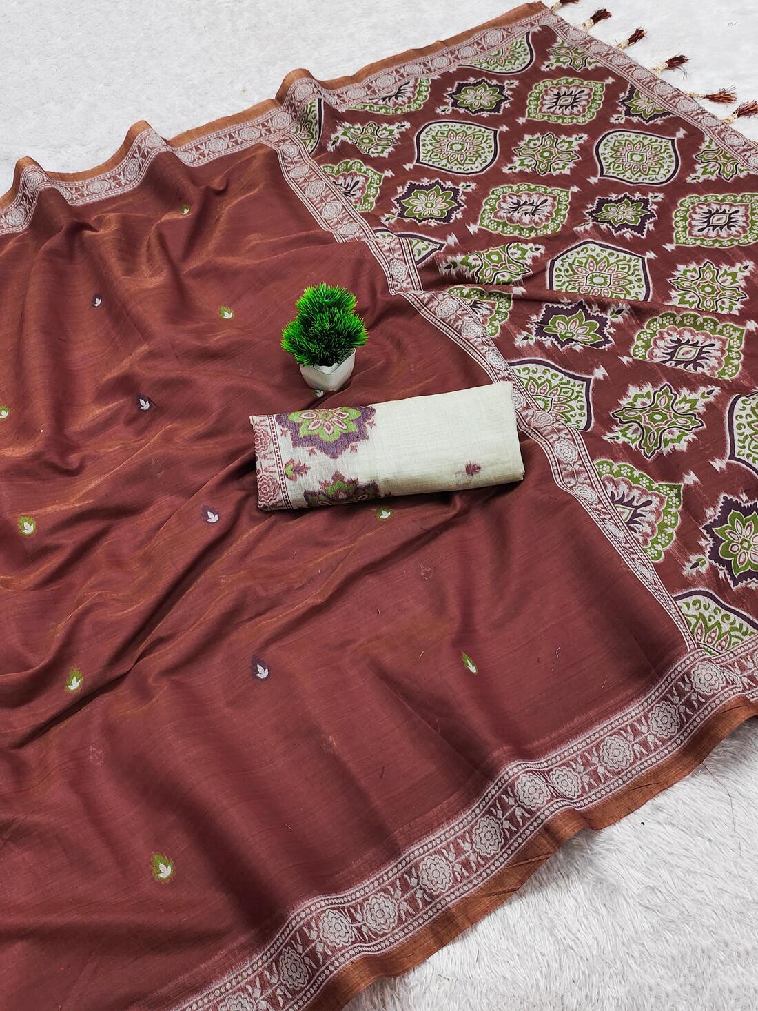 Cynosure Maroon Pure Munga Cotton Silk Saree With Intricate Blouse Piece
