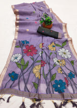 Ephemeral Lavender Pure Munga Cotton Silk Saree With Desiring Blouse Piece