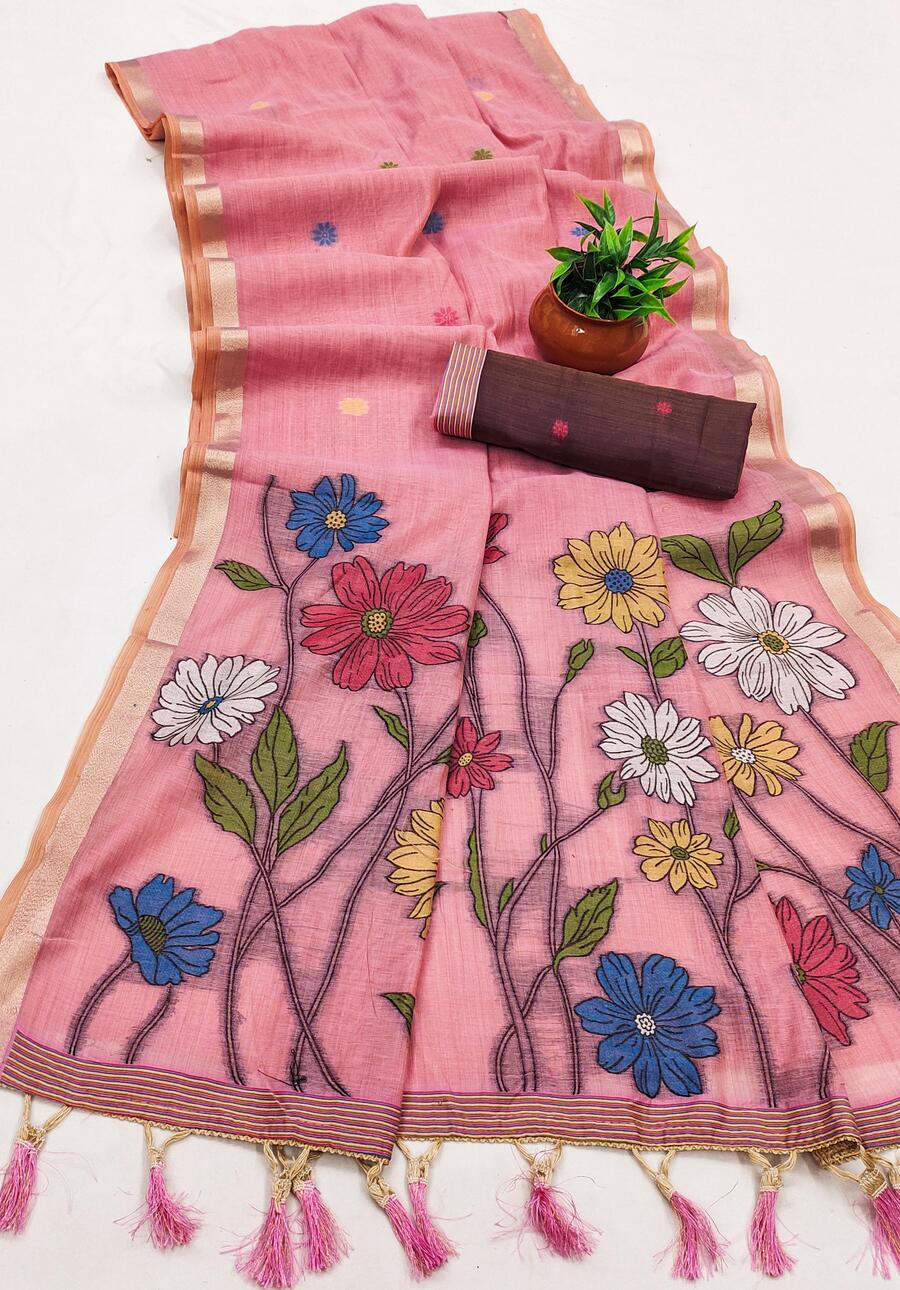Desirable Pink Pure Munga Cotton Silk Saree With Quintessential Blouse Piece