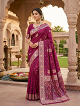 Flamboyant Dark Pink Banarasi Dola Silk Saree With Imaginative Blouse Piece