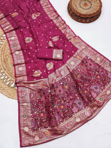Flamboyant Dark Pink Banarasi Dola Silk Saree With Imaginative Blouse Piece
