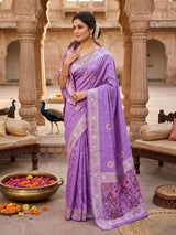 Verdant Lavender Banarasi Dola Silk Saree With Twirling Blouse Piece