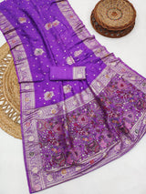 Verdant Lavender Banarasi Dola Silk Saree With Twirling Blouse Piece