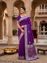 Preferable Purple Banarasi Dola Silk Saree With Precious Blouse Piece
