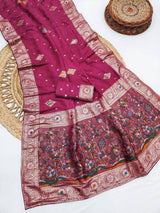 Snappy Dark Pink Banarasi Dola Silk Saree With Propinquity Blouse Piece