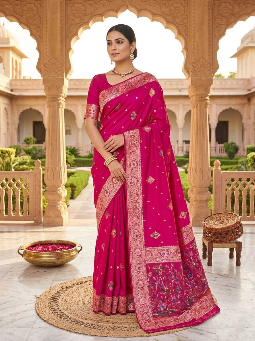 Phenomenal Magenta Banarasi Dola Silk Saree With Symmetrical Blouse Piece