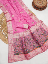 Moiety Pink Banarasi Dola Silk Saree With Demure Blouse Piece