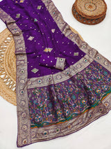 Outstanding Purple Banarasi Dola Silk Saree With Ebullience Blouse Piece